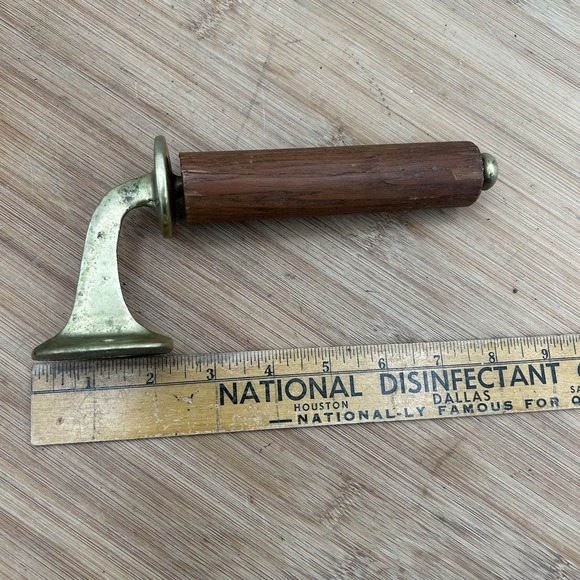 Vintage Solid Brass Toilet Tissue Holder with Wooden Dowel over Brass - Picture 2 of 2